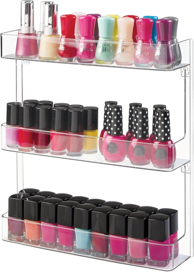 mDesign Plastic Wall Mount, 3 Tier Storage Organizer Shelf to Hold Vitamins, Supplements, Aspirin, Medicine Bottles, Essential Oils, Nail Polish - Large Capacity - Ligne Collection - 2 Pack, Clear