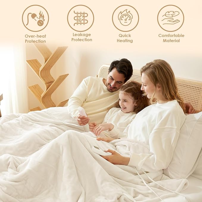 EHEYCIGA Heated Blanket Electric Blanket Throw - Heating Blanket with 9 Heating Levels & 10 Hours Auto Off, Soft Cozy Sherpa Washable Blanket with Fast Heating, 50 x 60 Inches