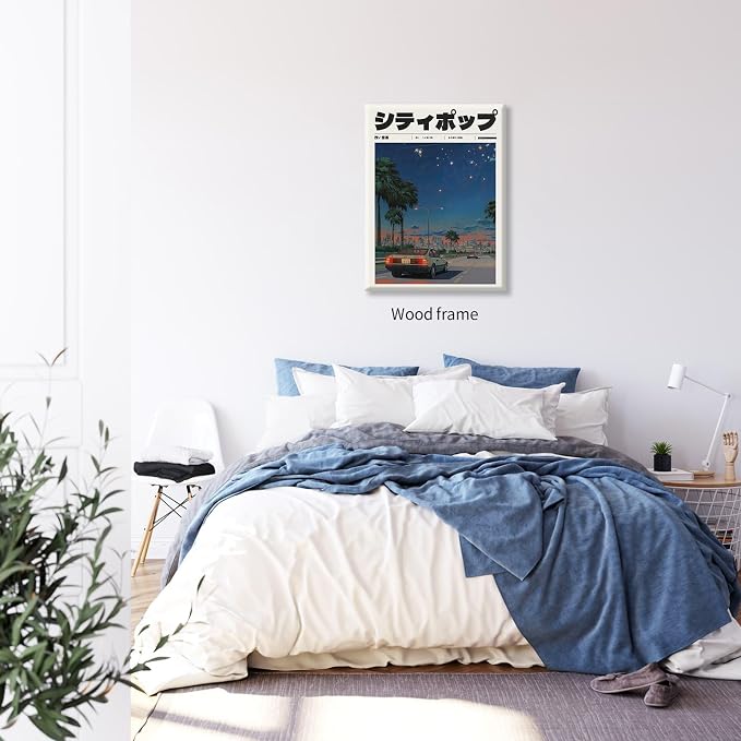 Vintage Japanese Framed Wall Art 90s Vaporwave Aesthetic Print Asian Music
