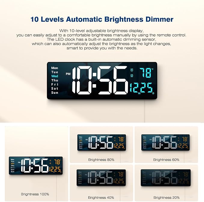 Abovsare 16.2 Inch Large Display Wall Clocks, LED Digital Clock