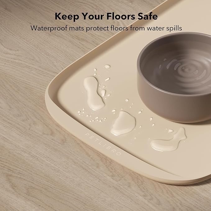 PETLIBRO Pet Food Mat for Cat & Dog, Waterproof Non-Slip Silicone Cat Food Mat for Feeder & Fountain, Dog Food Mat for Bowl & Waterer, Raised Edge Spill Protection Floor, Cove Feeding Mat 17.7"x12"