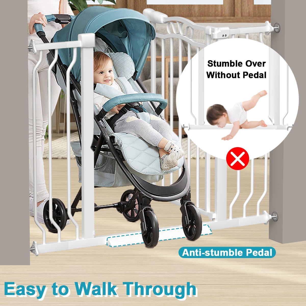 Extra Wide Dog Gate for Doorways 62.6-72 in, Walk Through Long Baby Gates for Large Openings, No Drill Child Safety Gate for Pets Kids Toddler, Doggy Barrier Indoor Metal, 30" Tall White