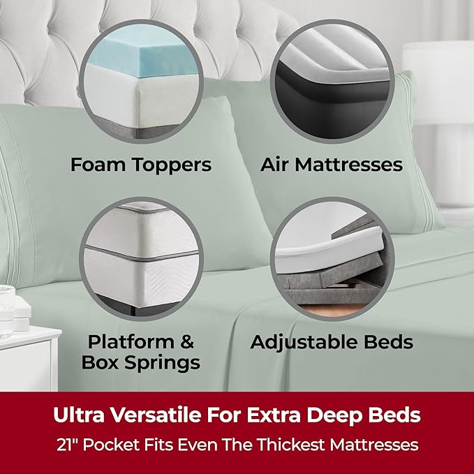 Mellanni Extra Deep Full Sheets - 4 PC Iconic Collection Bedding - Hotel Luxury, Ultra Soft, Cooling Bed Sheets - Wrinkle, Fade, Stain Resistant (Full, Sage)