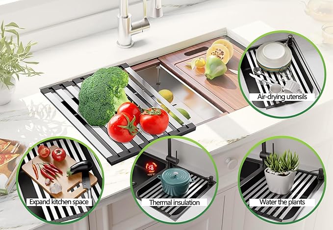 Over the Sink Kitchen Dish Drying Rack Organizer - Stainless Steel Collapsible Non-Slip Space-Saving [19.69 * 12.8IN] - Rust-Resistant Heat-Resistant Sturdy - Easy to Clean