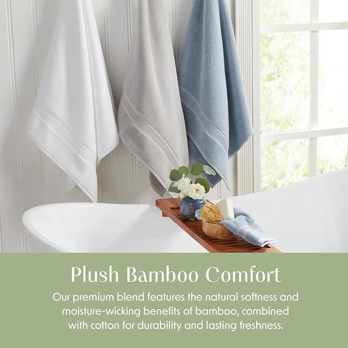 Springtree Home Luxury Bamboo Rayon Bath Towel Set of 4 | 35% Bamboo Rayon - 65% Cotton | Absorbent Quick-Dry Towels for Bathroom | Oeko-TEX Standard 100 Cotton | Mediterranean Blue