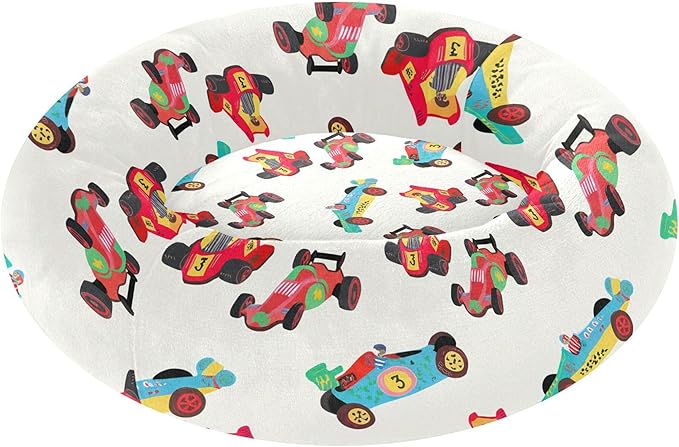 Dog Bed Race Cars Sleeping Pet Bed with Anti-Slip Bottom for Small Medium Dogs and Cats, Round Calming Sleeping Washable Puppy Beds 13 in