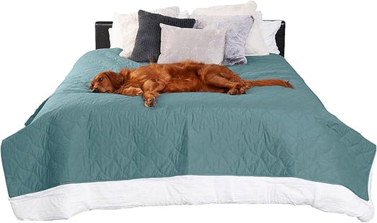 Furhaven Waterproof & Non-Slip Queen Size Mattress Cover Protector for Dogs & Cats, Washable, For Beds, Couches, & Car Seats - Quilted Twill Blanket Mattress Cover - Nile Blue, Large/Queen Size