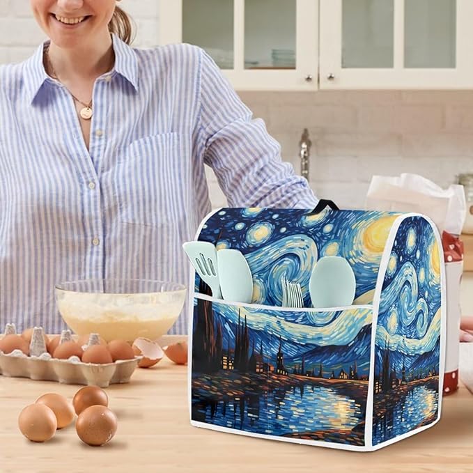Van Gogh Starry Night Mixer Cover | Machine Washable Dust Protector with Carrying Handle | Kitchen Appliance Cover for 6-8 Quart Mixers, Coffee Makers & Juicers