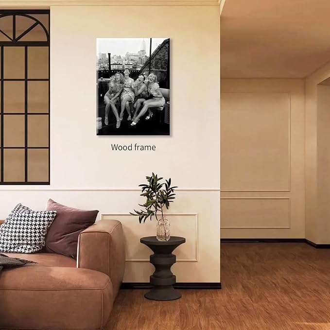 Retro Black And White Woman Framed Wall Art Fashion Rooftop Party Posters
