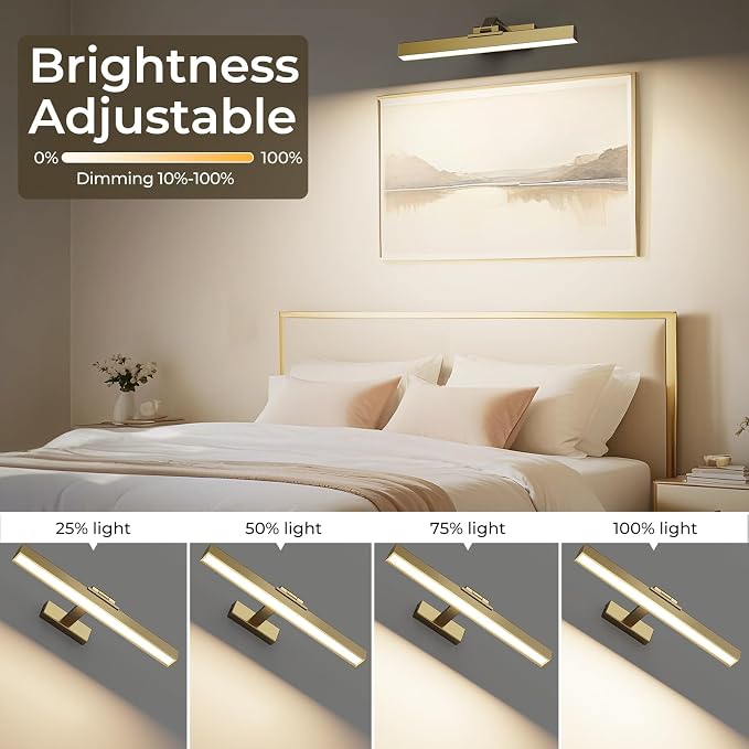 Afyuol Picture Lights for Wall, Brushed Gold Battery Operated Picture Light