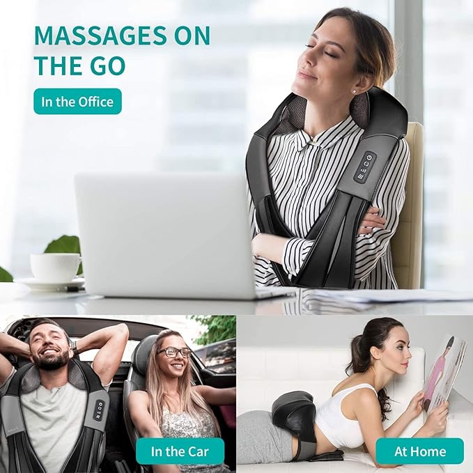 Nekteck Shiatsu Neck Massager for Pain Relief Deep Tissue with Heat, 3D Kneading Massage Pillow Back Shoulder Massagerfor Body Muscle, Plug-in Use for Home Office Car, Gifts for Mom Dad Him Her