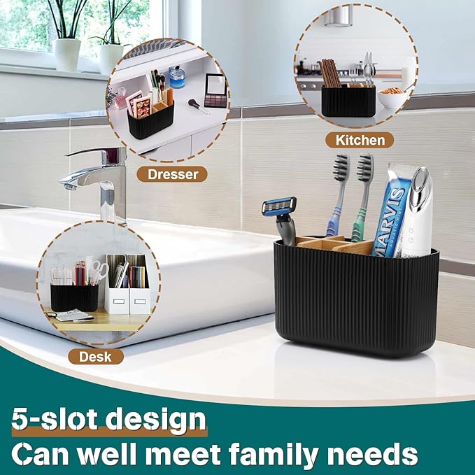 GFWARE Black Toothbrush Holder - Bamboo Toothbrush Holders for Bathrooms Electric Toothbrush Holder Organizer Kids Toothbrush Holders for Bathrooms Countertop