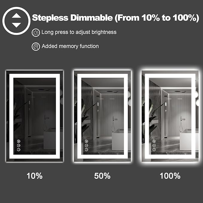 Amorho LED Bathroom Mirror 40"X32" with Front and Backlit, Stepless Dimmable Wall Mirrors with Anti-Fog, Shatter-Proof, Memory, 3 Colors, Double LED Vanity Mirror (Horizontal/Vertical)