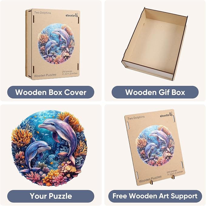 Qiuenisray Wooden Puzzles for Adults 500 Pieces, Dolphins Wood Jigsaw Puzzles, FSC Certified Royal Unique Shape Ocean Adult Puzzles, Irregular Creative Gift for Family Game 16.5 x 16.5 in