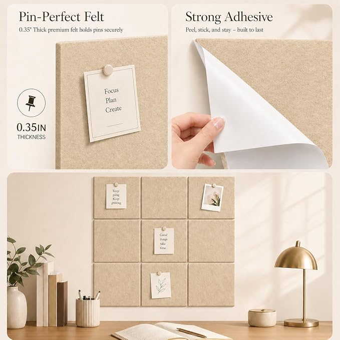 Large Cork Boards for Walls – 36" x 24" Self Adhesive Felt Wall Tiles