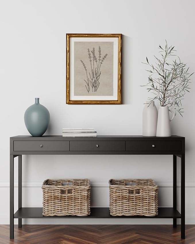 InSimSea Gold Bamboo Framed Canvas Wall Art, Minimalist Lavender Botanical