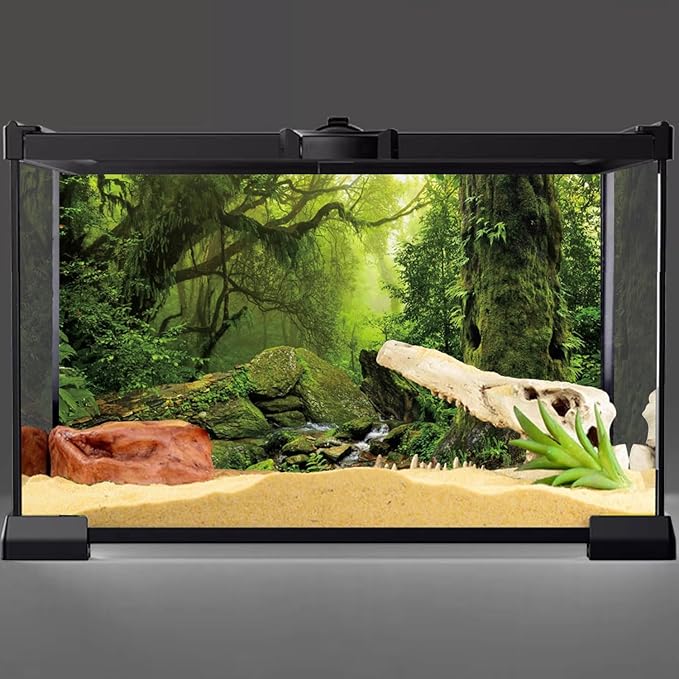 AWERT Tropical Forest Terrarium Background Stream Green Huge Tree Reptile Habitat Background Foggy Rainforest Aquarium Background 72x18 inches Durable Polyester Background