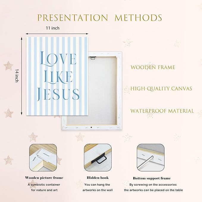 LARTSFRO Coquette Blue Bow Jesus Canvas Wall Art Decor Posters Prints, Light