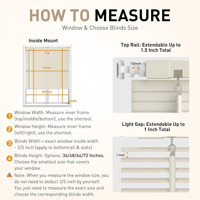 No Drill No Tool 1" Vinyl Mini Blinds, Light Filtering Horizontal Window Blinds