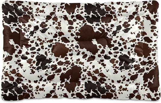 Qilmy Cow Print Dog Bed Cat Bed Pet Crate Mattress Non-Slip Soft Pet Dog and Cat Bed Mat Washable Kennel Pad,24 x 36 Inch