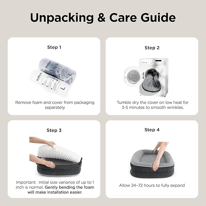 Bedsure L Plus Orthopedic Dog Beds Large Sized Dog - 360° Oval Bolster Large Dogs Bed for Senior Dogs with Waterproof Washable Cover, Big Comfort Pet Sofa Couch with Ultra-Soft Fleece, Grey, 38"