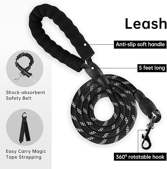 IVY&LANE No Pull Dog Harness with Leash Set, Reflective No Choke Pet Vest,Adjustable Oxford Dog Vest Harness with Easy Control Handle for Large Dogs (Checkered Beige,XL)