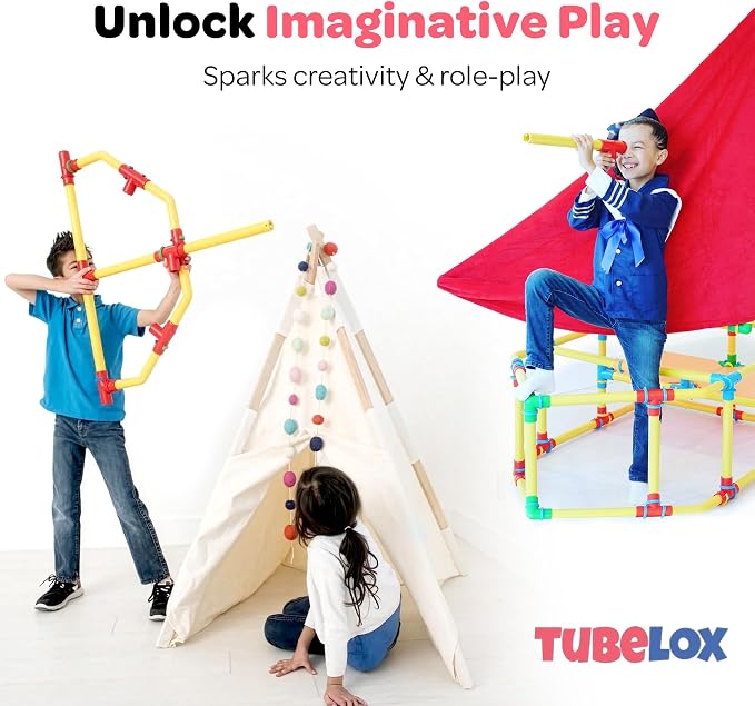 Tubelox STEM Building Toy Set - 220 Piece Life-Size Construction Kit for Kids | PVC Pipe Blocks for Forts, Towers & Creative Engineering Play | Durable Indoor/Outdoor STEM Toy | Ages 3+