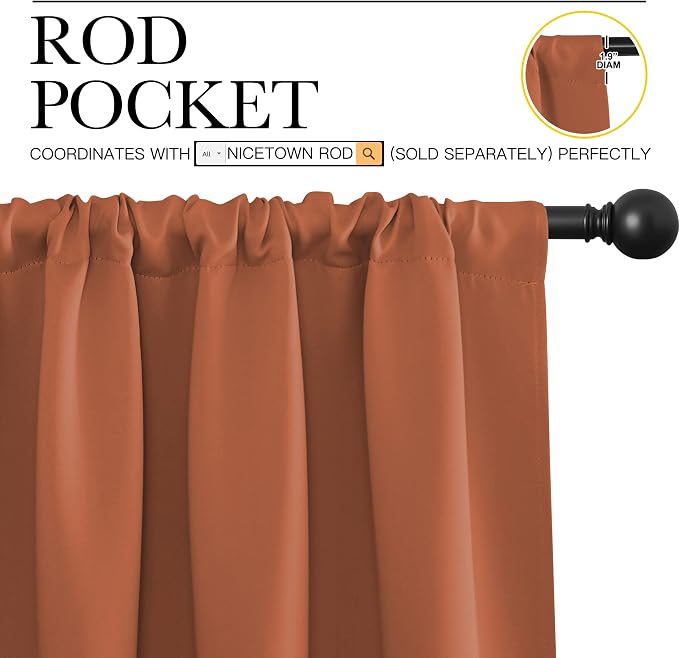 NICETOWN 2 Panels Blackout Curtains, Rod Pocket Thermal Insulated Drapess