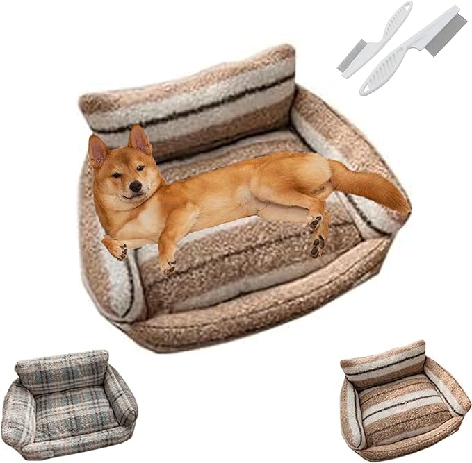 Lazy Holiday Plush Cozy Dog & Cat Sofa Bed, Teddy Velvet Dog Bed, Trendy Striped Faux Lambswool Double Layer Dog & Cat Sofa Bed Dogs Sleeping Mat for Medium Small Dogs & Cats (A-1,L)