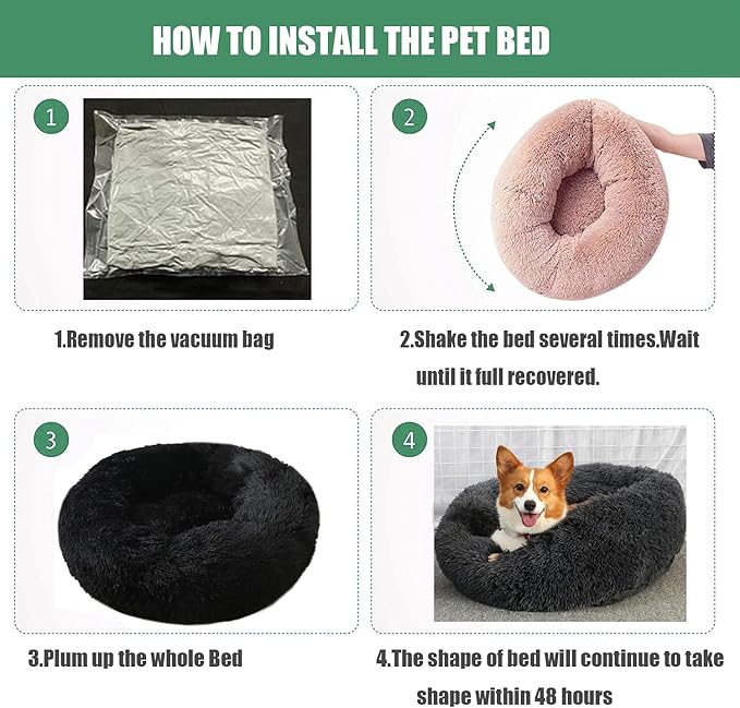 Calming Faux Fur Dog Beds Calming Donut Cuddler Dog Bed Washable Round Cat Bed Pillow Cuddler Fluffy Indoor Dog Calming Beds with Anti Slip Bottom Solid Color Light Pink 21 Inch