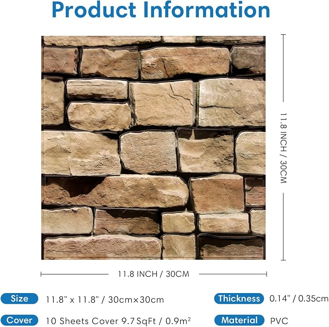 COMSTICKC Peel and Stick Faux Stone Wall Sticker Wall Panels, Not Real Stone