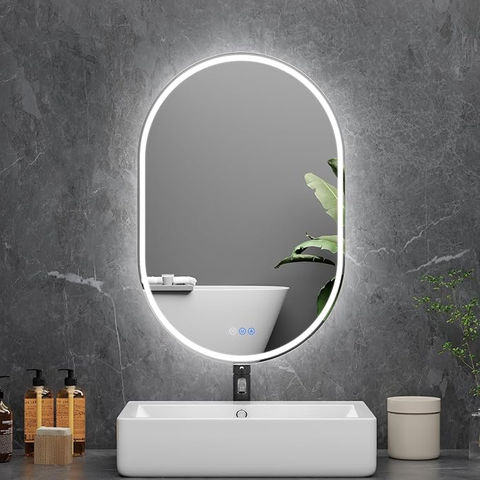 Bathroom Mirror 24"x36" LED Bathroom Mirror with Lights, Anti-Fog, Dimmable Oval Mirrors with Front Light and Backlit, Modern Farmhouse Wall Mounted Mirror for Decorative