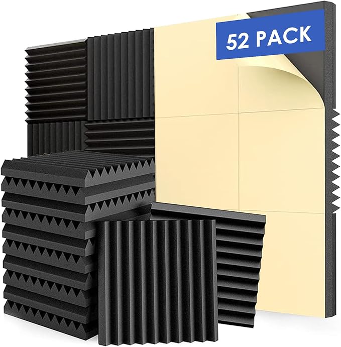 FONESO 52 Pack 1"×12"×12" Wedge Acoustic Foam Panels, High Density Soundproof