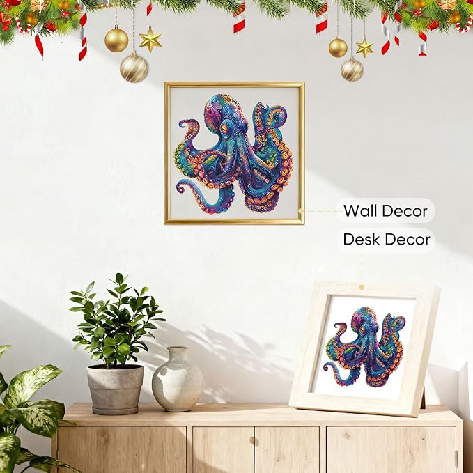 Qiuenisray Wooden Puzzles 1000 Pieces, Octopus Ocean Jigsaw Puzzles | Wooden Adults Puzzle, FSC Certified Unique Shape Adult Puzzles Pieces, Wall Decor for Family Game 23.4x23.5 in