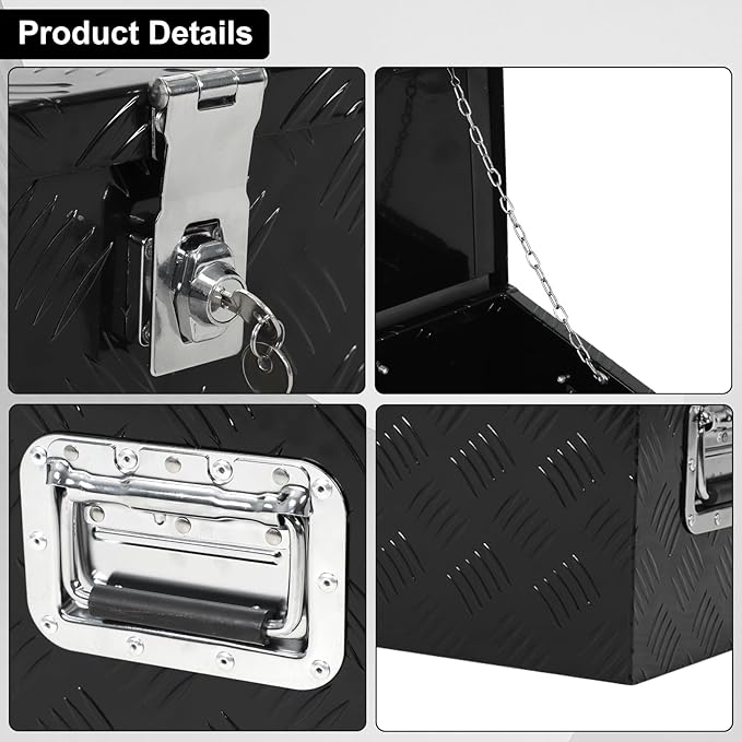 confote 39 Inch Truck Tool Box Aluminum Stripes Truck Bed Tool box for Truck,Pickup,RV,Trailer,Waterproof Storage Organizer with Side-Handles,Lock and Keys-Black