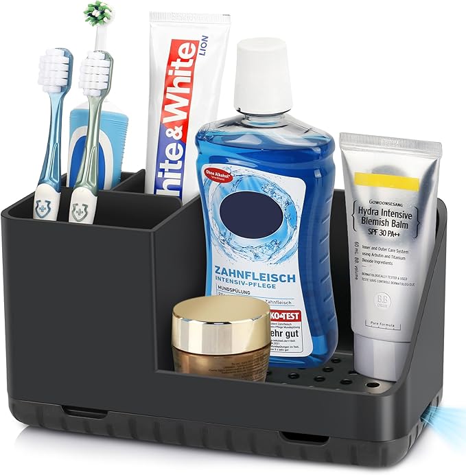 PARKMANI Toothbrush Holders for Bathrooms, Kids Electric Toothbrush and Toothpaste Holder, Toothbrush Organizer with Drainage, Tooth Brush Holder for Bathroom Countertop Organizer (Black)