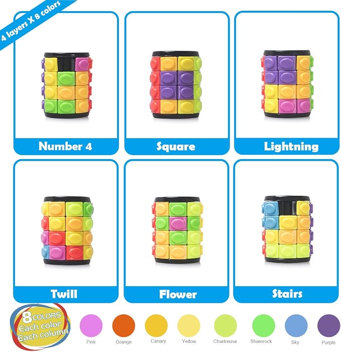 R.Y.TOYS Rotate and Slide Puzzle-Design Patent,Fidget Toys(Restore Order/Create Patterns) 8 Colors,4 Layers-Detach Piece for Quick Play,Brain Teaser,Sensory Toys,Birthday Gifts,Easter Basket Stuffers