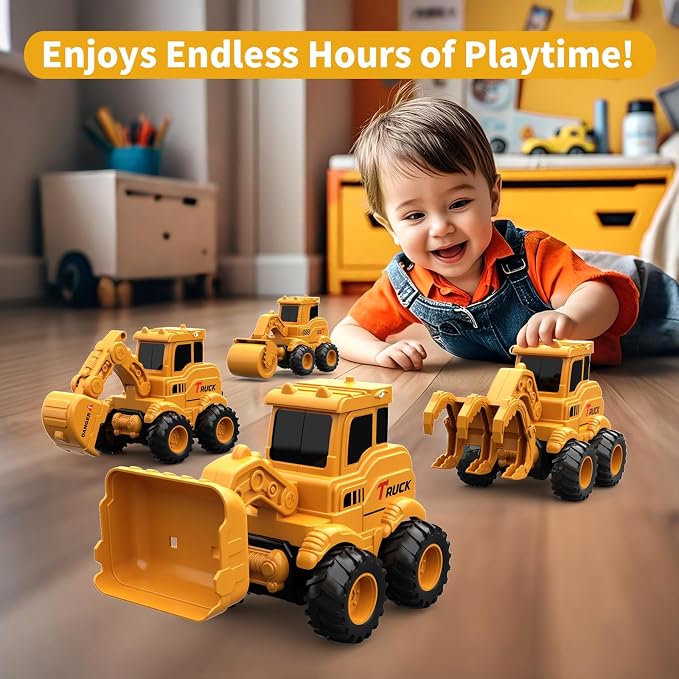Olbyefly Construction Toys for 2 3 4 5 6 + Year Old Boys Kids Toddlers Girls, Sandbox Excavator Toy Trucks Construction Truck Toys Vehicles Bulldozer Road Roller Toy Christmas Birthday Gifts for Boys