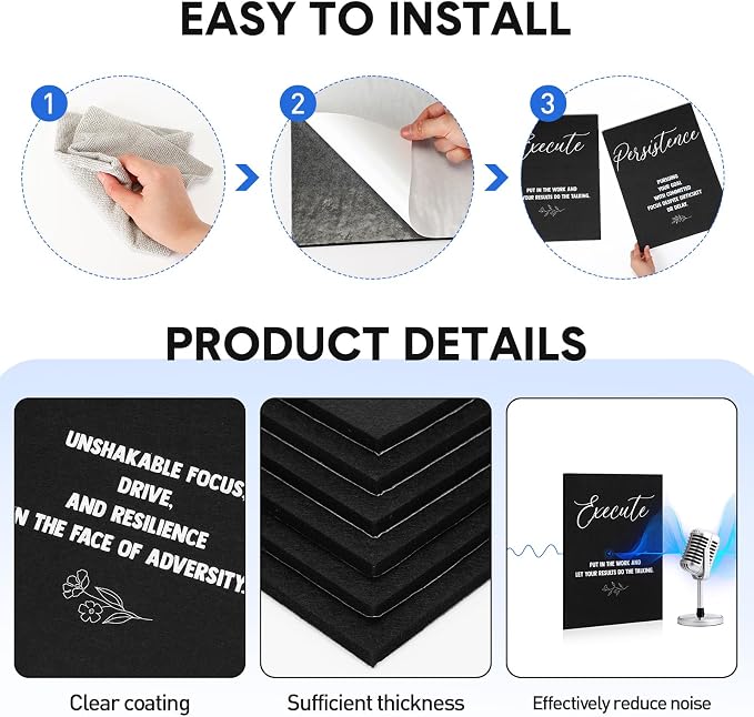 Coume 6 Pack Art Acoustic Panels 12" x 16" Inspirational Self Adhesive