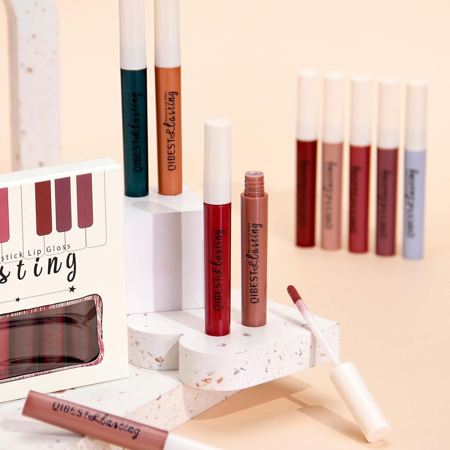 12Pcs Matte Liquid Lipstick Set for Girls & Women, 24 Hours Long Lasting Waterproof Nude & Dark Red Lip Gloss Makeup Kits, Velvet Non-Stick Cup Mate Duracion 24 Horas Originales Lip Stains (Set 03, 1)