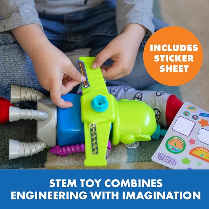 Educational Insights Design & Drill Robot Workshop - Construction Toys & Tools for Kids, Robot Toy Building Sets, Kids' Tool Set with Real Electric Drill Toy, Take Apart STEM Set, Gifts for Ages 3+