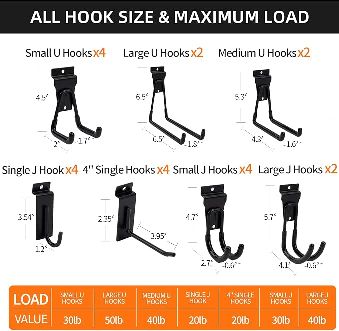 Slatwall Accessories 22 PCS Heavy Duty Garage Hooks Slatwall Panel Hooks Slat