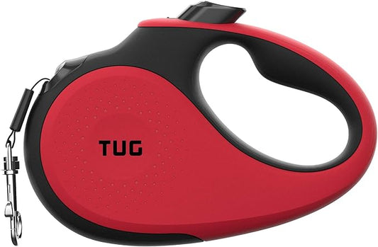 TUG 360° Tangle-Free Retractable Dog Leash with Anti-Slip Handle | 16 ft Strong Nylon Tape | One-Handed Brake, Pause, Lock (Large, Red)