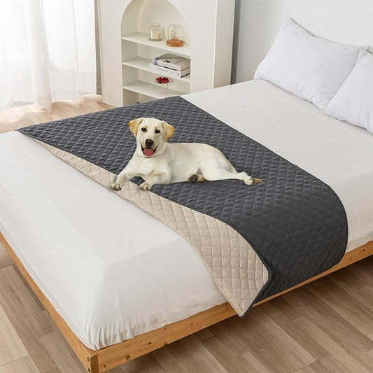 GIBZ Water Resistant Dog Bed Blanket Cover Large Anti Slip Pet Furniture Protector Washable Cat Quilted Mat for Couch, Dark Grey, 210x210cm