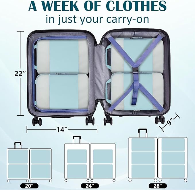 Compression Packing Cubes for Travel Essentials, 2 Set Expandable Compression Bags for Travel Packing Cubes for Suitcase Luggage Organizer Bags, Blue Mesh