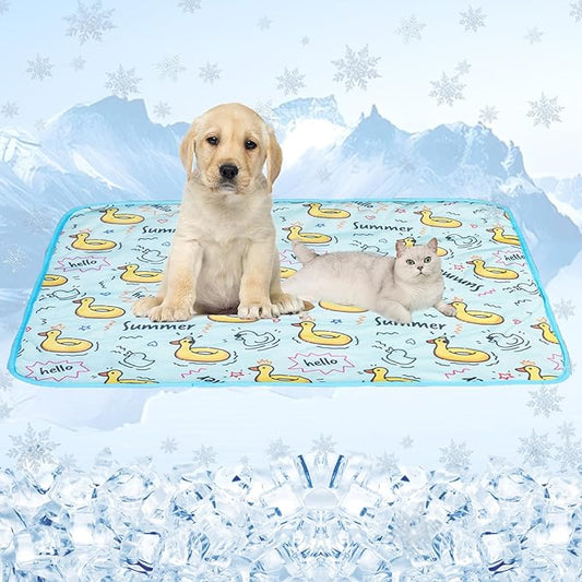 SEIS Dog Ice Pad Ice Silk Cats Kennel Mat Pet Cooling Pad Summer Cool Bamboo Mat Breathable Pad (Duck, L)