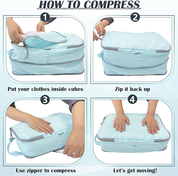 Extra Large Compression Packing Cubes for Travel Essentials, 2 Set Expandable Travel Cubes for Packing Compression Bags Luggage Suitcase Organizer, Blue