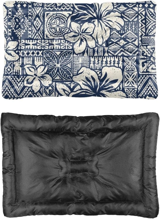 Navy Floral Geometric Doggy Beds for Medium Dogs Crate Mat Washable Dog Kennel Pads for Crates Crate Beds Washable Non-Slip Dog Bed Furniture Bed Pet & Mat Doggy Indoor Outdoor 24X18 Inch