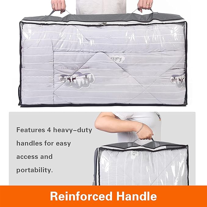 Vieshful 5 Pack Underbed Storage Bags 75L Foldable Clothes Bag Large Capacity Storage Containers with Clear Window Reinforced Handles Zippered Organizer Non-Woven for Comforter Blanket Bedding