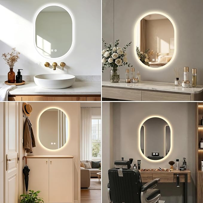 20x28 LED Bathroom Mirror with Lights Oval, Lighted Bathroom Vanity Mirror